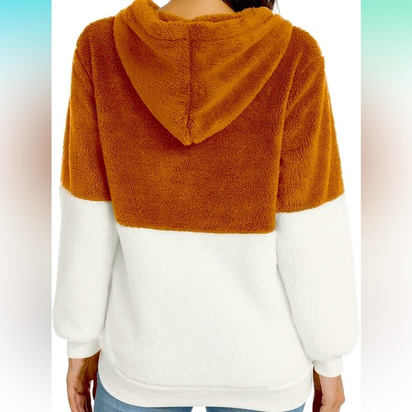 LONGYUAN Fuzzy Cozy Brown and White Sherpa Hoodie with pockets, size 2X - Picture 3 of 8